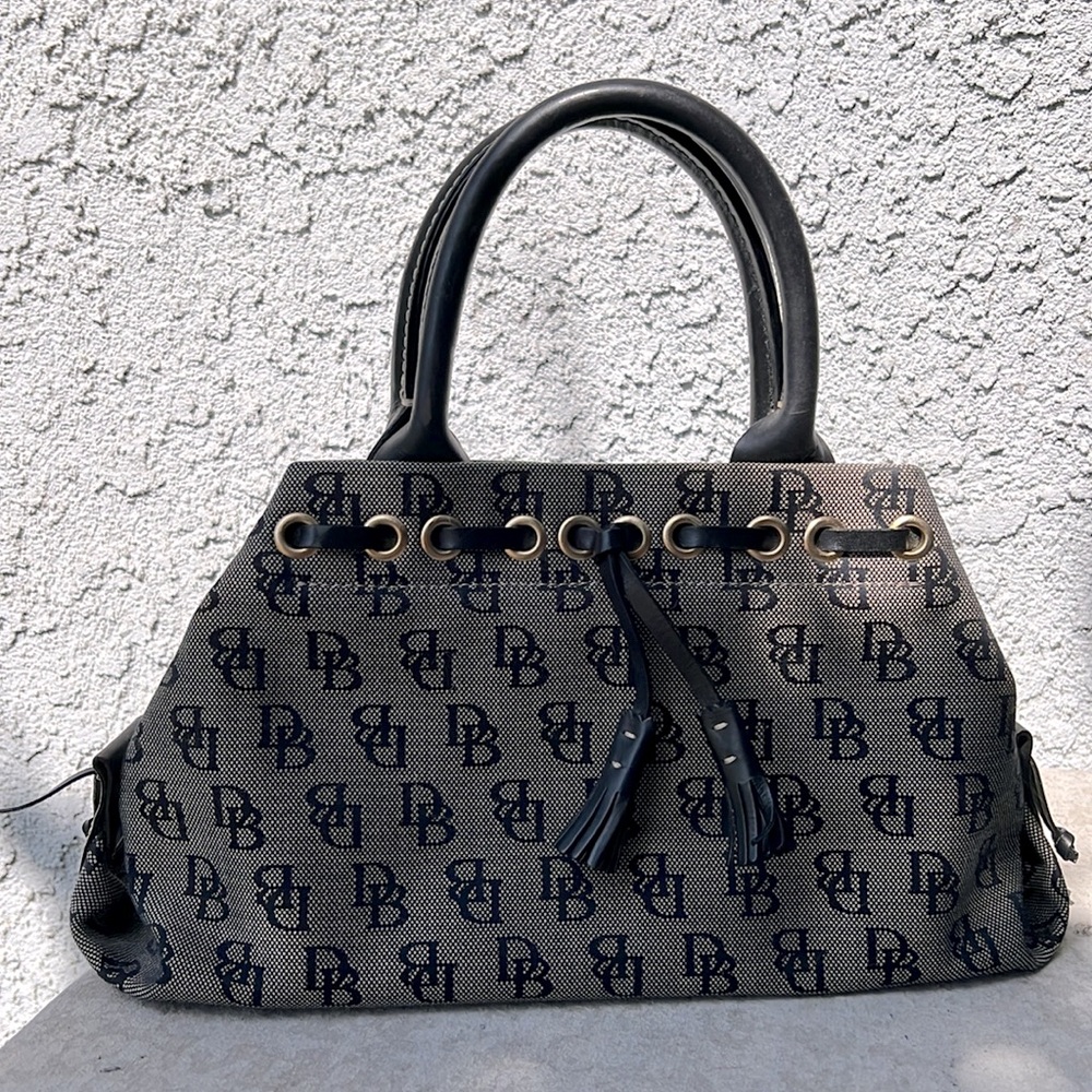 Vintage Dooney & Bourke Black and Gray Monogram Designer Satchel Handbag Purse